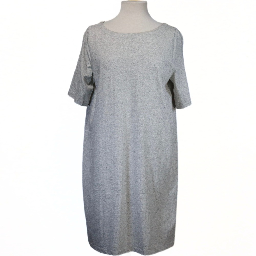 Eileen Fisher Shift Dress Womens M Gray Organic Cotton Lyocell Boat Neck Pockets
